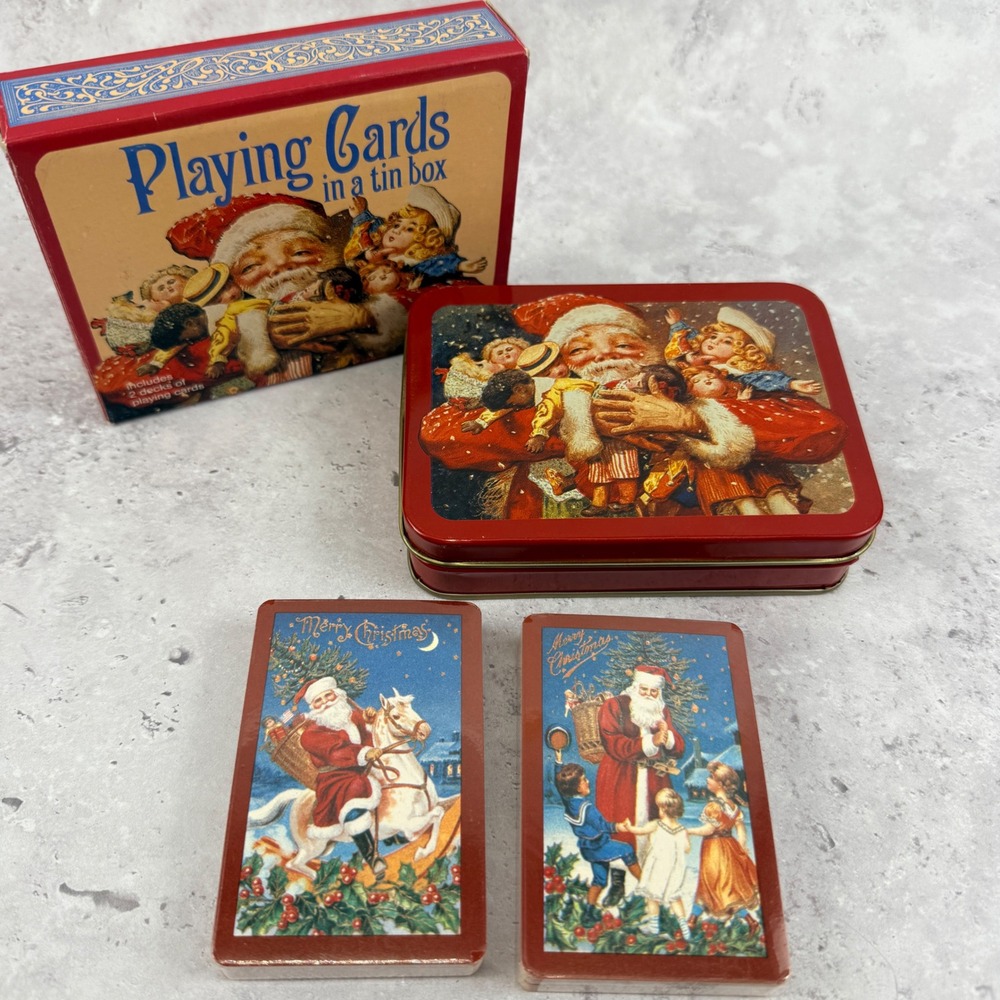 Mrs Grossmans Paper Co Enesco‎ Christmas Playing Cards Tin Set NOS 1984